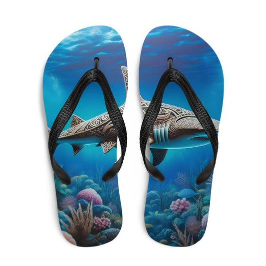 Tongs unisexes homme femme design requin blanc tribal océan été
