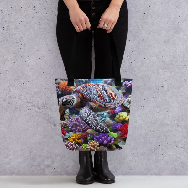 Tote Bag Tortue Marine – Ballet aquatique  au-dessus des Coraux