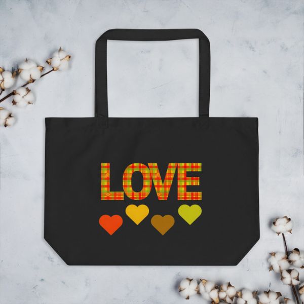 Grand Tote Bag Design Love en Madras – Élégance et Tradition des Antilles