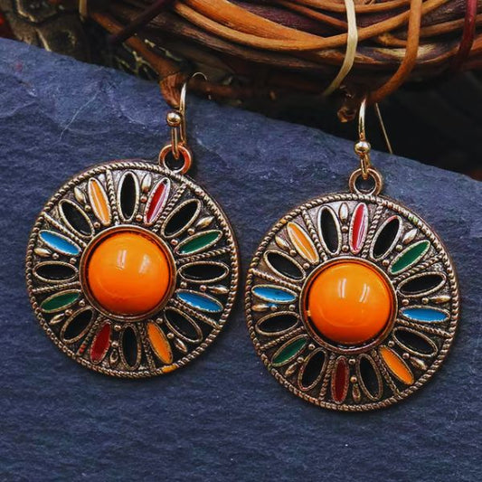 Boucles d'Oreilles en Spirale en Bronze avec Dôme Orange - Martinique