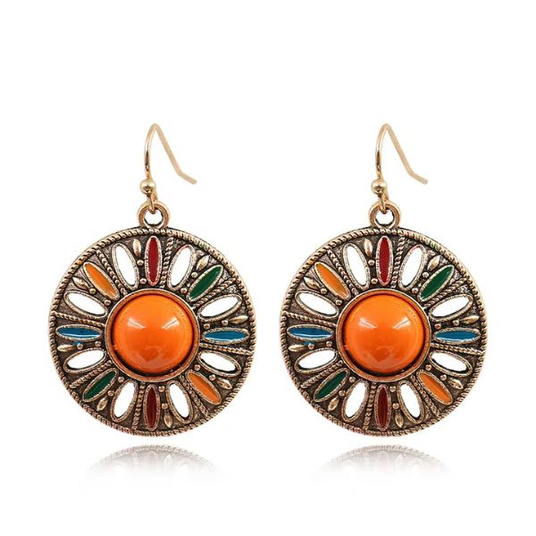 Boucles d'Oreilles en Spirale en Bronze avec Dôme Orange - Martinique