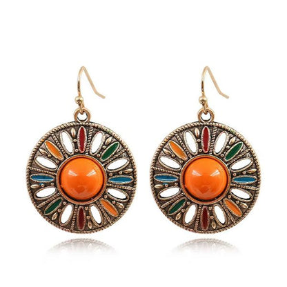 Boucles d'Oreilles en Spirale en Bronze avec Dôme Orange - Martinique