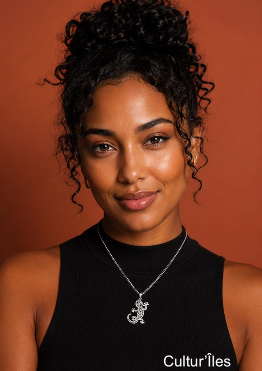 Collier Pendentif mixte Gecko en Acier Inoxydable – Symbole Culturel de l’Île de La Réunion