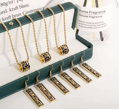 Ensemble de Bijoux des Îles Samoa – Collier & Boucles d’Oreilles Émaillés Noirs