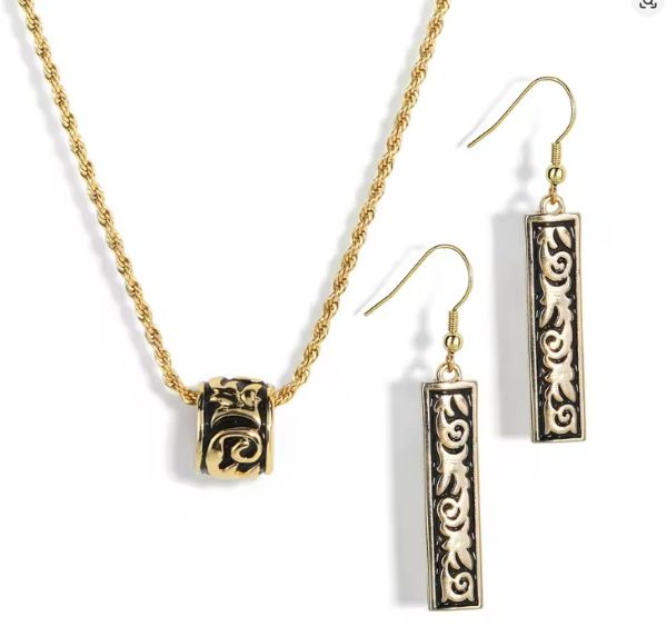 Ensemble de Bijoux des Îles Samoa – Collier & Boucles d’Oreilles Émaillés Noirs