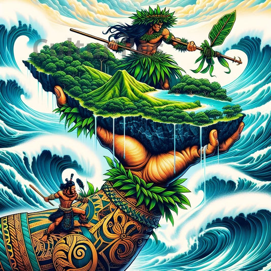 Légendes de l’Océan : Māui le Demi-Dieu | Illustration Tribale & Mythique - Art mural - Téléchargement Instantané