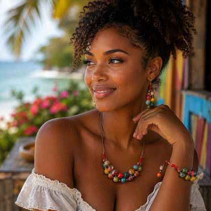 Parure Collier et Bracelet en Céramique Colorée – Élégance Ethnique Made in Martinique