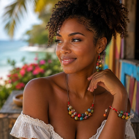Parure Collier et Bracelet en Céramique Colorée – Élégance Ethnique Made in Martinique
