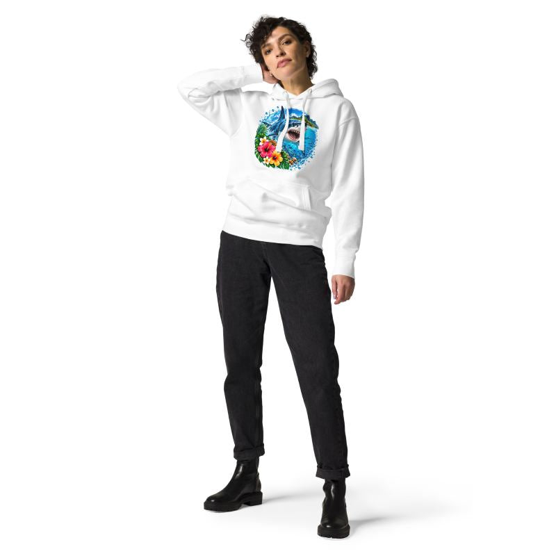 Sweat Shirt à capuche Unisexe - Homme ou Femme - Requin Blanc Hawaii