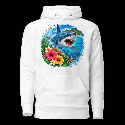 Sweat Shirt à capuche Unisexe - Homme ou Femme - Requin Blanc Hawaii