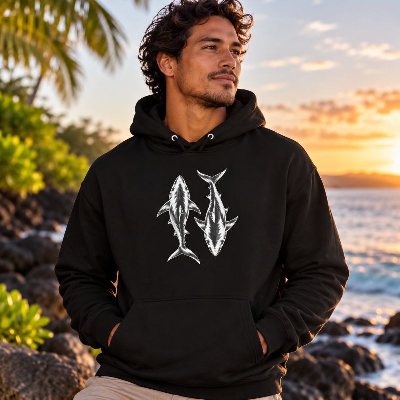 Sweat Shirt à capuche Unisexe - Homme ou Femme - Requins blanc - Esprit de l'Océan