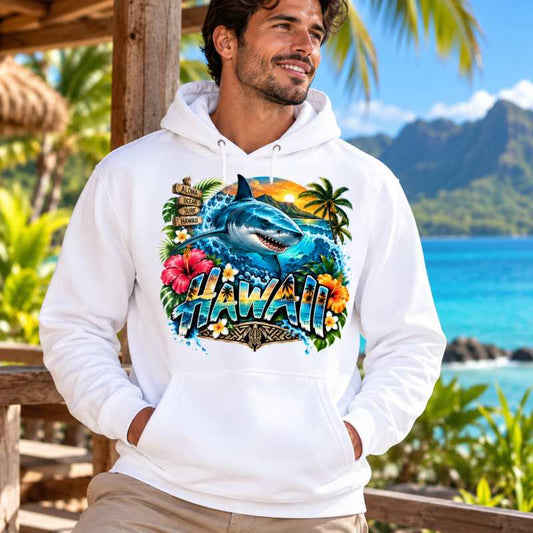 Sweat Shirt à capuche Unisexe - Homme ou Femme - Requin Hawaii Aumakua