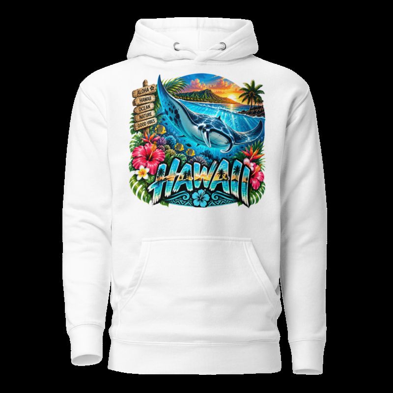 Sweat Shirt à capuche Unisexe - Homme ou Femme - Raie Manta Hawaii