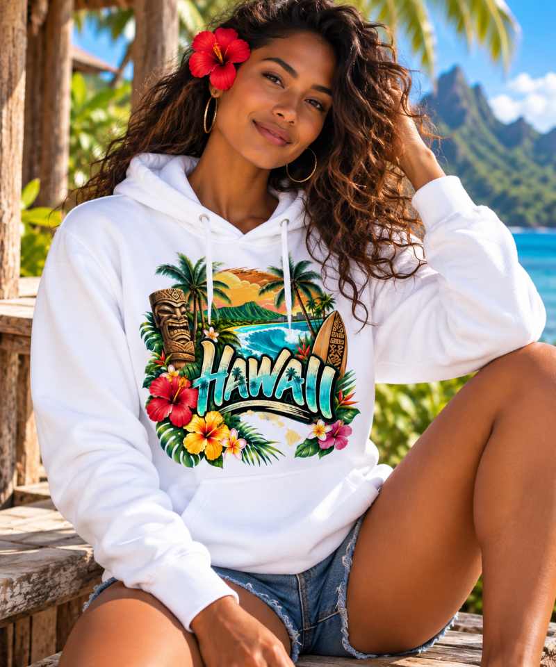 Sweat Shirt à capuche Unisexe - Homme ou Femme - Tiki Hawai
