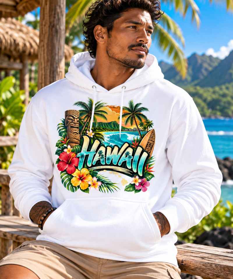 Sweat Shirt à capuche Unisexe - Homme ou Femme - Tiki Hawai