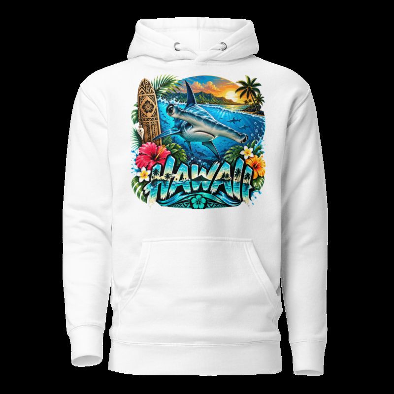 Sweat Shirt à capuche Unisexe - Homme ou Femme - Requin Marteau Hawaii