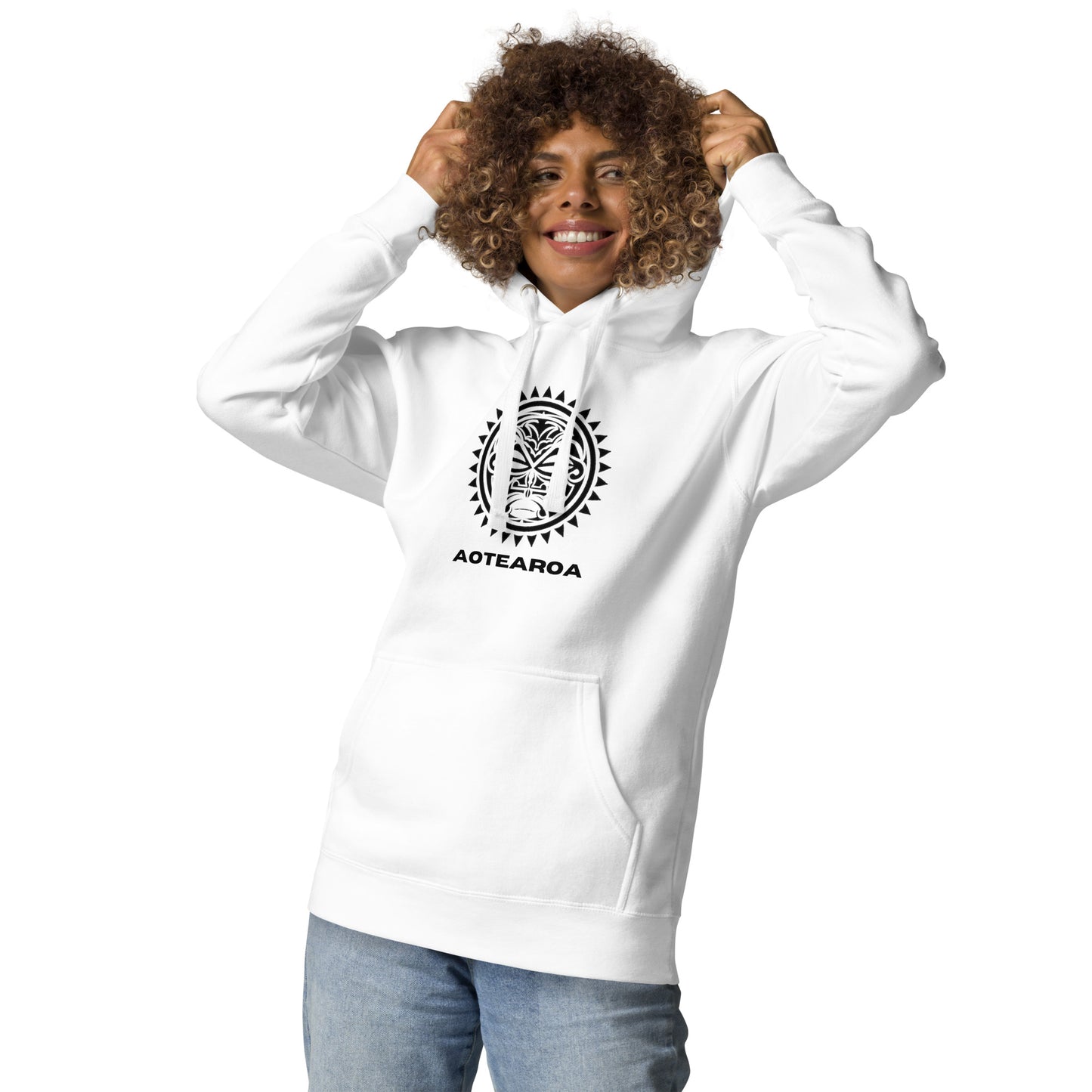 Sweat Shirt  à capuche Blanc pour Femme - Visage Maori  - AOTEAROA