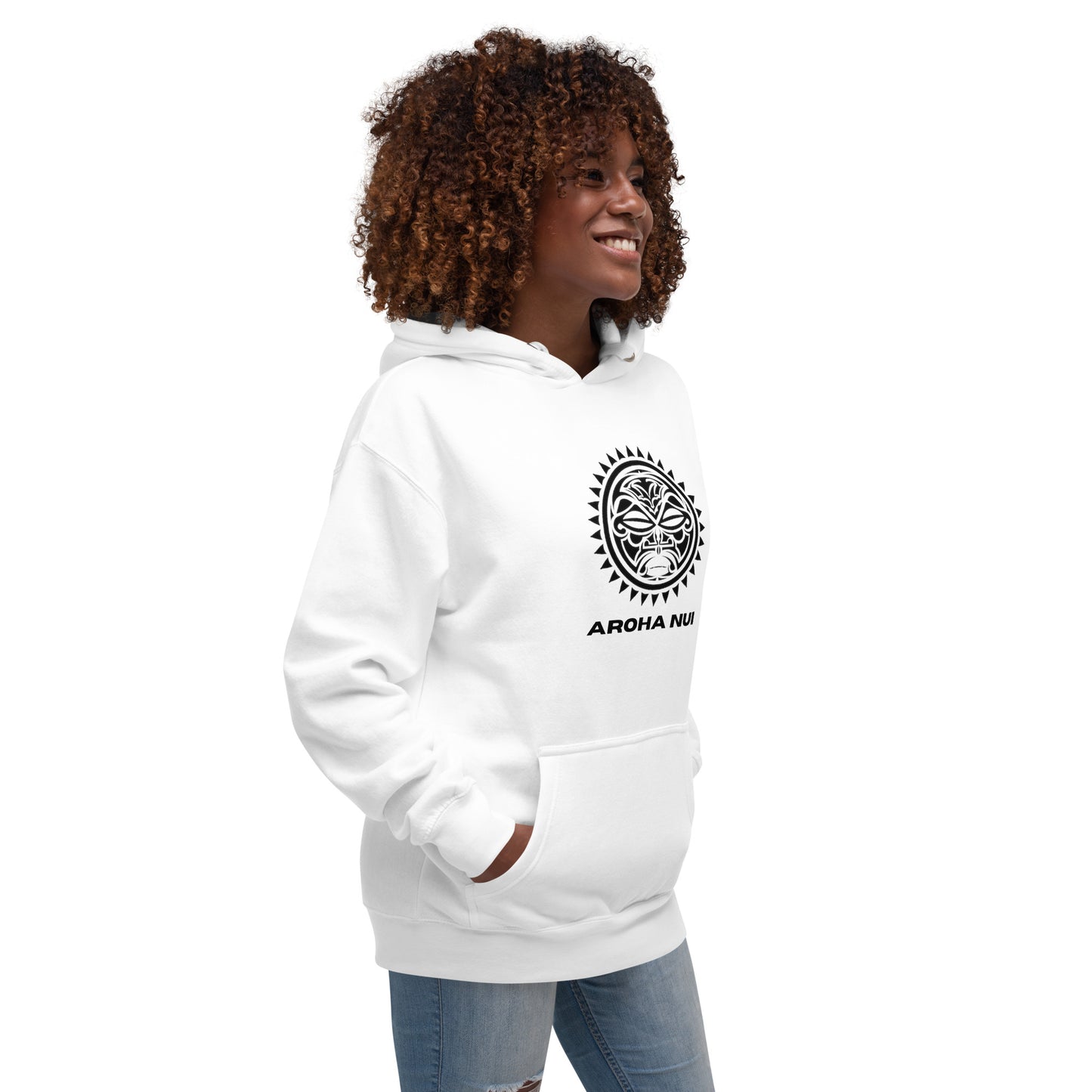 Sweat Shirt à Capuche Blanc pour Femme - Visage Maori  -  AROHA NUI